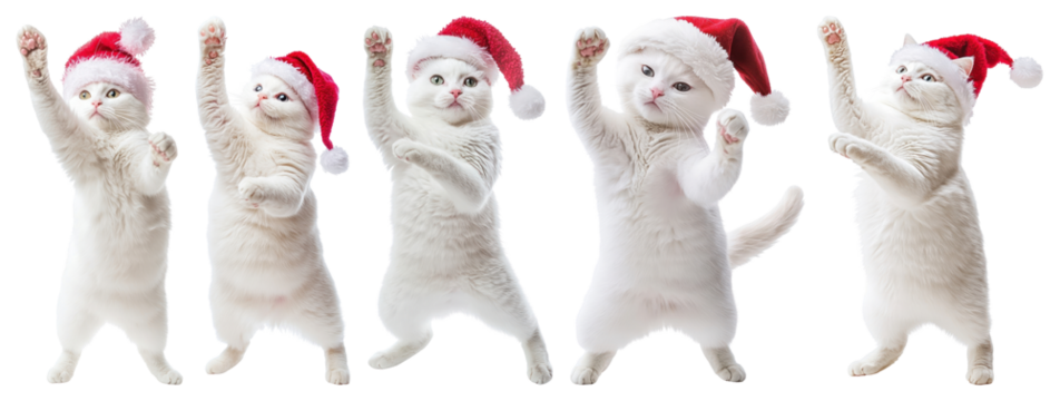PNG Festive cats wearing Santa hats, element set on transparent background