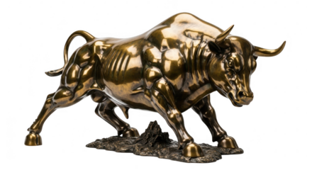 Golden bull statue isolated on transparent background