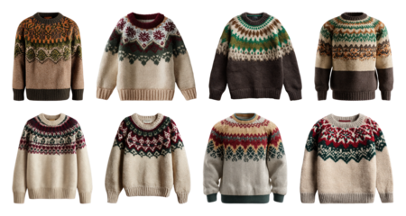 PNG Cozy Nordic patterned sweaters collection, element set on transparent background