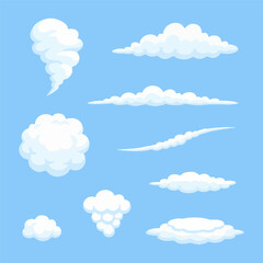 Obraz premium White cloud illustrations floating against a bright blue sky, showcasing various cloud formations.