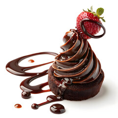 Decadent Chocolate Ganache Swirl Dessert with Strawberry Garnish