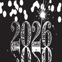Year 2026 celebration background with white numbers and sparkler effect on a dark backdrop