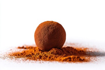 Single Chocolate Truffle Coated with Cocoa Powder on a White Background for Culinary Use