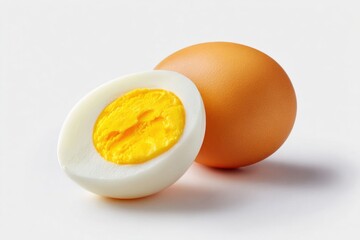 Single Boiled Egg Cut in Half Showing Bright Yellow Yolk and Smooth White Egg White