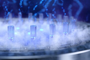 Close-up of a cryopreservation tank showcasing frozen eggs and fertility preservation methods