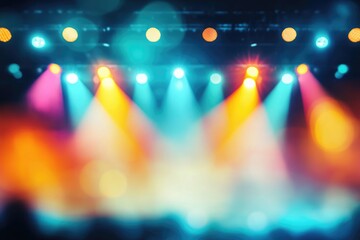 A vibrant stage with colorful lights creating a dynamic atmosphere for a live performance.