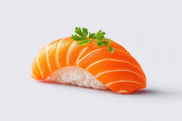 Vibrant Single Piece of Salmon Nigiri Sushi on a Light Background