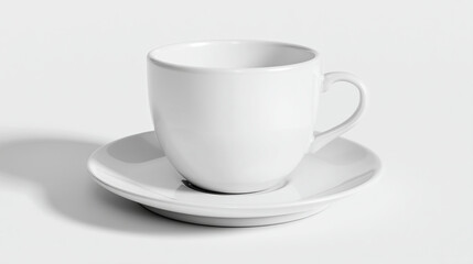 Obraz premium A simple white coffee cup and saucer on a plain white surface view