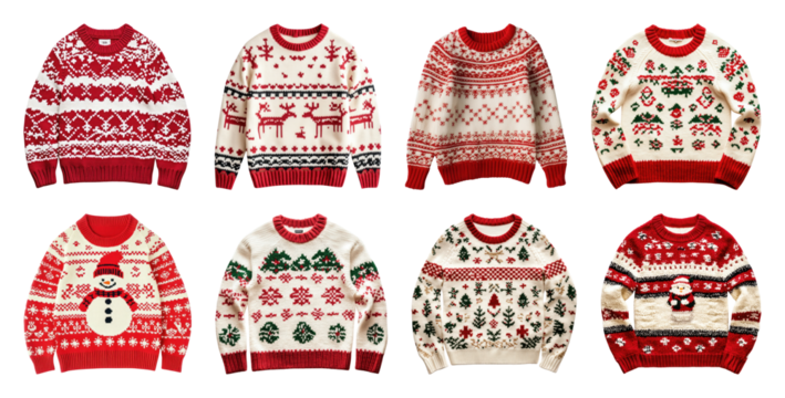 PNG Festive Christmas sweater collection, element set on transparent background - Powered by Adobe