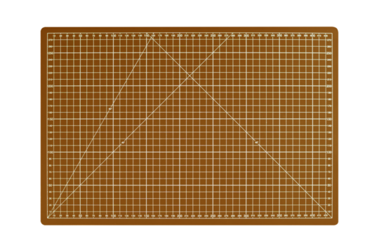 Orange cutting A3 mat with white grid lines is isolated.	