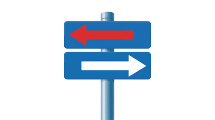 Two directional arrow signs on a pole, red left and white right, on a white background vector