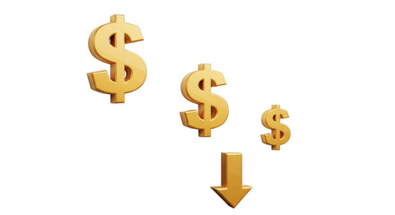 Obraz premium Golden dollar signs falling isolated on transparent background