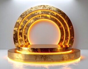 Luxury circular display podium with bright golden lighting high resolution picture