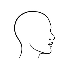 Simple black and white outline drawing of a human head in profile, showing facial features.
