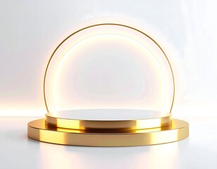 Elegant metallic display podium with illuminated ring design high resolution photo