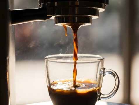Ultra-High-Resolution Close-Up of a Professional Espresso Pull, Showcasing Rich Crema and Golden Streams in a Barista Setting.