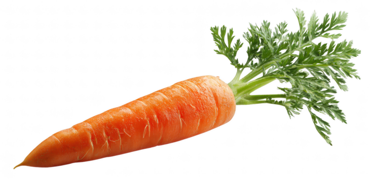 Fresh carrot with green top, isolated on transparent background, healthy vegetable concept, crisp detail