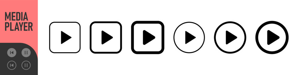 Play icon button. Pause icon. next icon. back previous icon - Web icons set , media player, video streaming app icons collection. Color icon set. Vector illustration