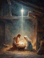 Vintage Nativity Christmas Jesus Manger Print