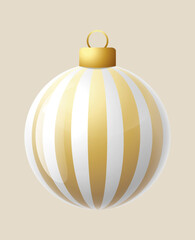 Stripe white glass ornament vector bauble for stylish Silver Christmas and New Year decor. Transparent glass sphere vector illustration for festive xmas 3D graphic