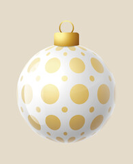 Circle white glass ornament vector bauble for stylish Silver Christmas and New Year decor. Transparent glass sphere vector illustration for festive xmas 3D graphic