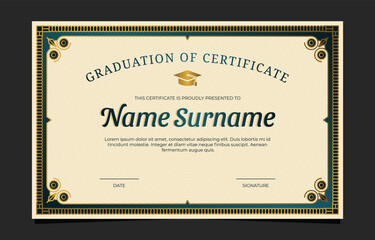 Elegant graduation certificate template with decorative border perfect for academic achievements and