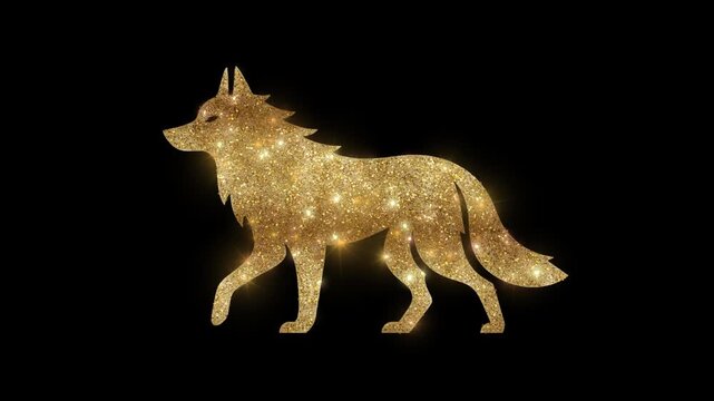 Luxury fox with golden glitter, alpha channel