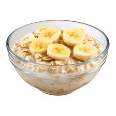 Oatmeal porridge with banana slices, healthy breakfast food