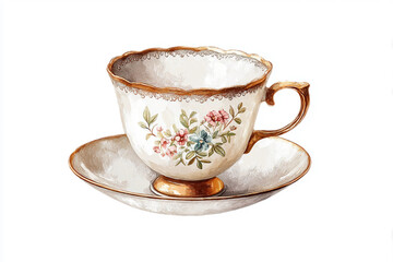 Fototapeta premium Minimalist hand drawn tea cup outline isolated on transparent background