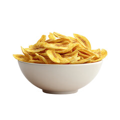 Bowl brimming with crisp, golden, fried banana chips