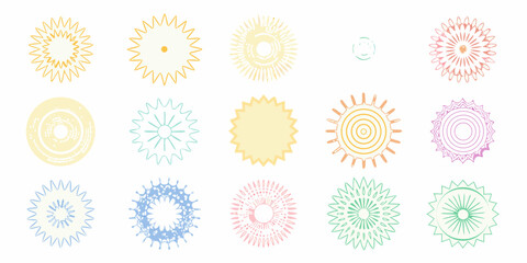 Abstract colorful starburst and floral shapes on a white background for design