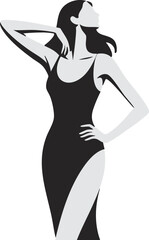 Beautiful Women Black Dress Vector Illustration Minimalist