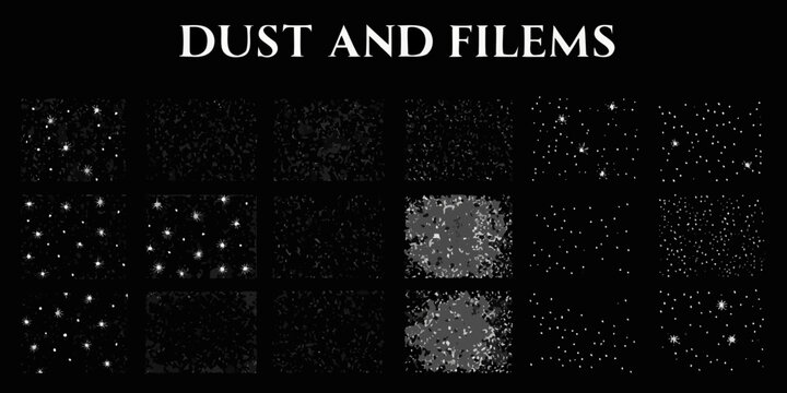 Collection of dust and filem textures with various starry and abstract effects on black backgrounds