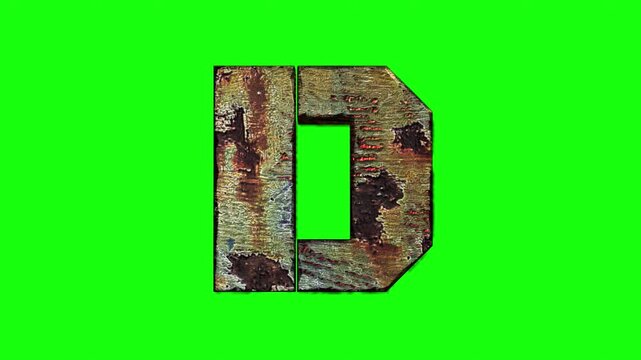D Letter Metal Rusty Effect Animation, in Transparent Background, with Alpha Channel 4K