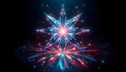 Crystal star with blue-purple gradient on black. AI Generated, Generative AI