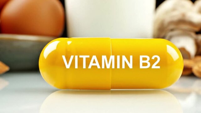 Bright Yellow Vitamin B2 Capsule and Riboflavin Food Sources