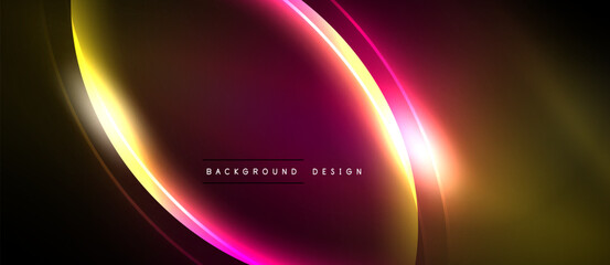 Abstract background features smooth curves, vibrant colors. Gold, magenta, black create dynamic visual effect. Modern design element.