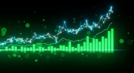 Dynamic financial chart with upward trend symbolizing stock market growth, investment success, and economic progress in a visually engaging representation