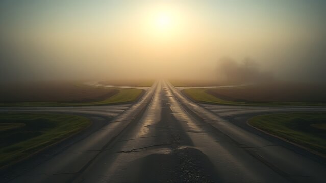 A conceptual crossroads splitting in two directions, symbolic path choice.