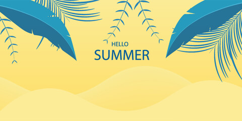 Tropical leaves background. Summer holiday banner. Vector illustration