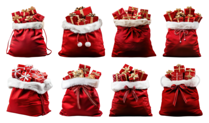 PNG Festive red sacks overflowing gifts, element set on transparent background