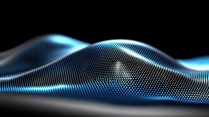 Abstract digital wavescape design with glowing blue dots.