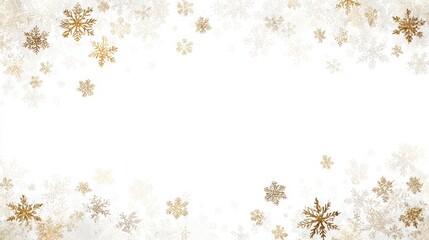 Elegant golden snowflakes on a soft white background with ample copy space for holiday designs