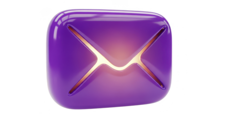 Purple envelope with a light shining on it. isolated illustration on  transparent background PNG