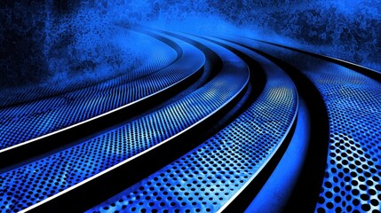 Abstract design of curving, perforated metal strips.