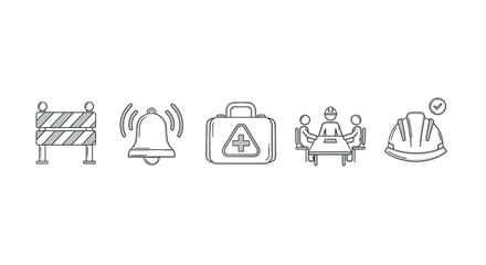 Essential line art icons for construction and safety management