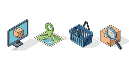 E-commerce package tracking concept with delivery icons in isometric style