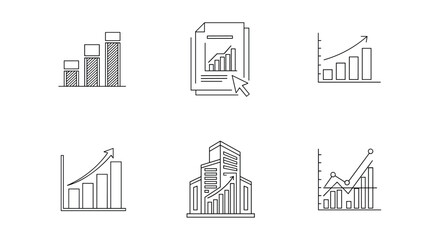 Obraz premium Minimalist linear graph and chart icons for business and analytics