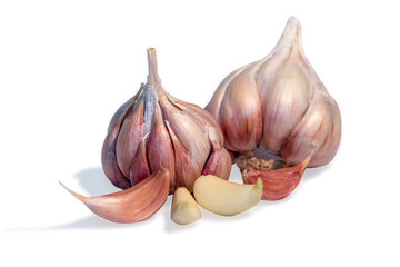 Garlic bulb and clove isolated. Garlic bulbs with cloves on white background