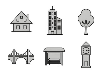 Fototapeta premium Collection of urban infrastructure and architectural icons